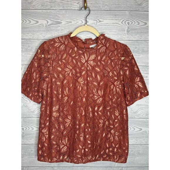 H&M Womens Size small Short Sleeve Blouse lace - Picture 1 of 10